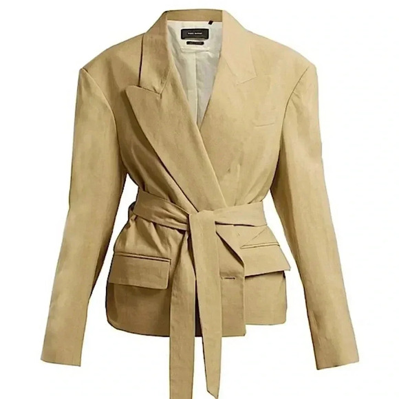 Isabel Marant New Linen Blazer Riller Size 12 Neutral Tan - Picture 3 of 17